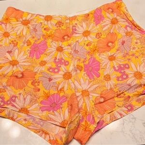 H&M High-Waist Floral Shorts in Yellow, Pink & Orange